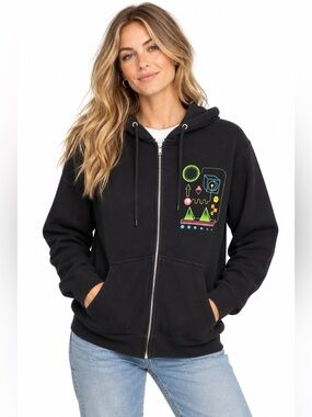 Meow Wolf Official Merch Lane Seven Black Graphic Zip Up Hoodie Sweatshirt M